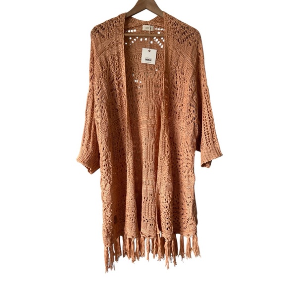 NKN Nekane Orange Zaniah Open Front Midi Kimono Cardigan Fringe Boho Size M/L - Picture 2 of 11